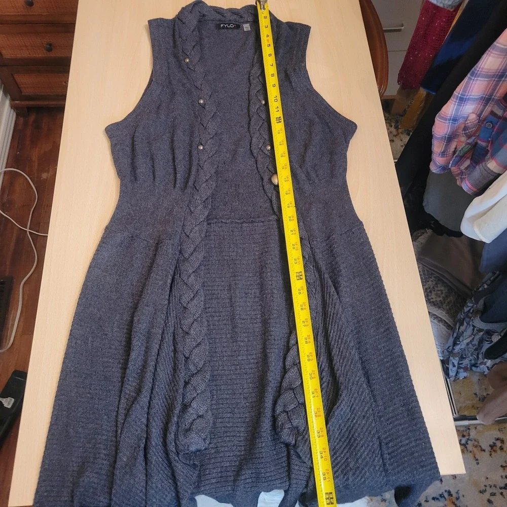 FYLO Open Front Cardigan Vest Sweater Braided Hem Asymmetrical Grey Large‎ - Picture 11 of 15